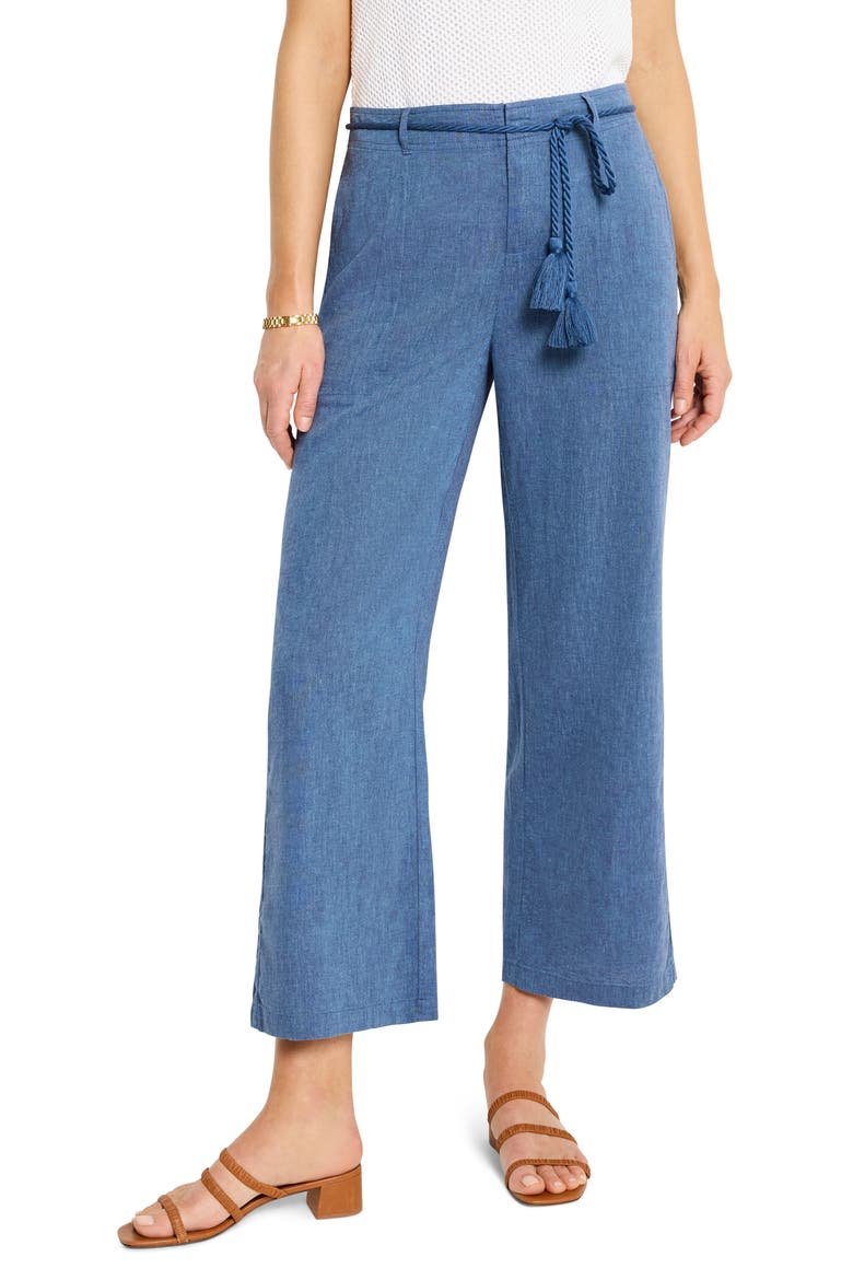 Rumba Rope Belt Linen Blend Pants, Main, color, BLUE MIX
