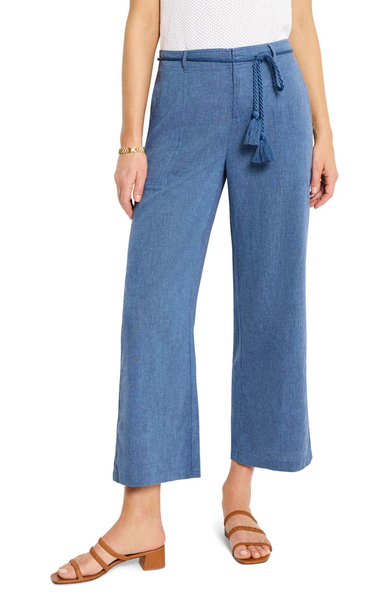 NIC+ZOE Rumba Rope Belt Linen Blend Pants, Main, color, Blue Mix