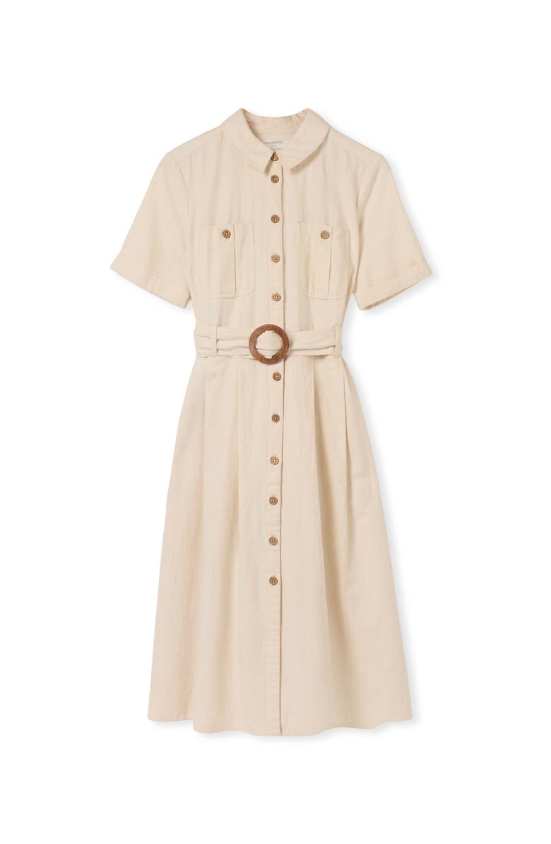 Celtic & Co. Belted Safari Midi Shirt Dress, Alternate, color, Undyed Oatmeal
