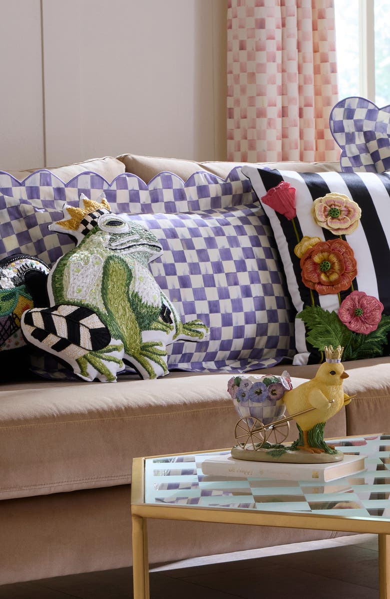 MACKENZIE CHILDS Violet Check Reversible Scallop Lumbar Pillow, Alternate, color, Violet