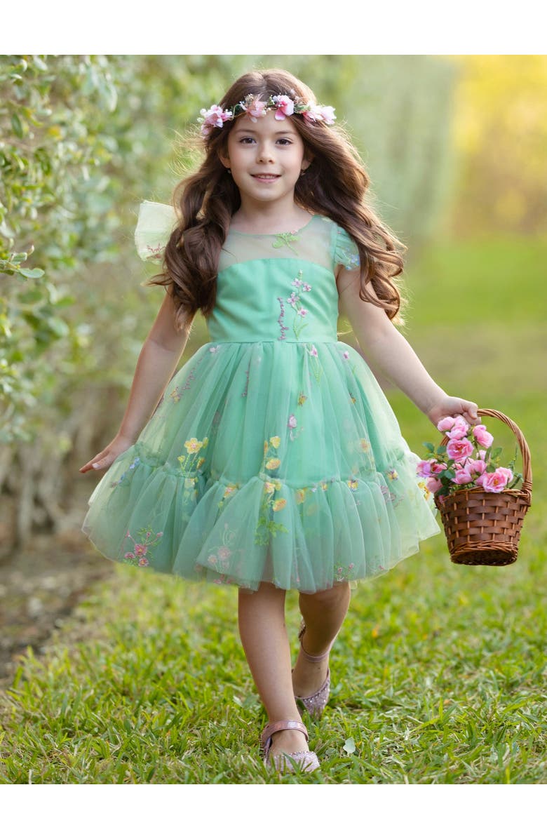 Mia Belle Girls Girls Emerald Fairy Garden Embroidered Floral Tutu Dress, Alternate, color, 