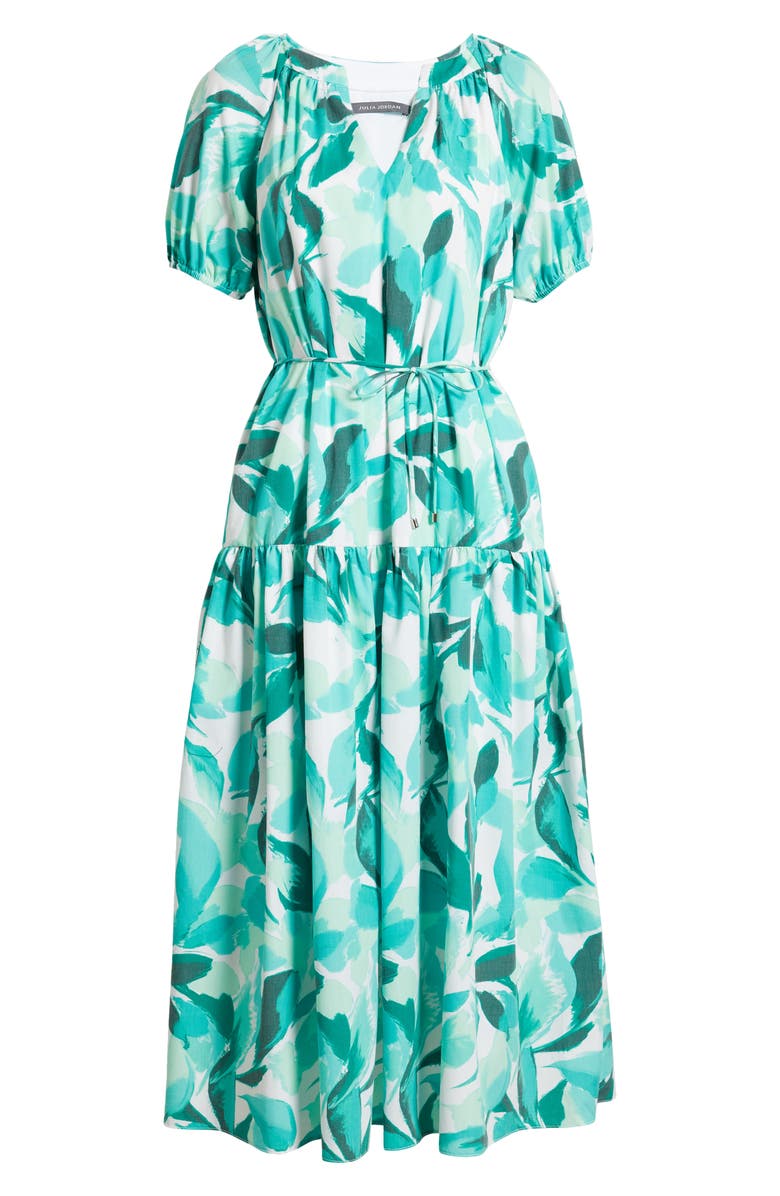 Julia Jordan Floral Tiered Midi Dress, Alternate, color, Green Multi