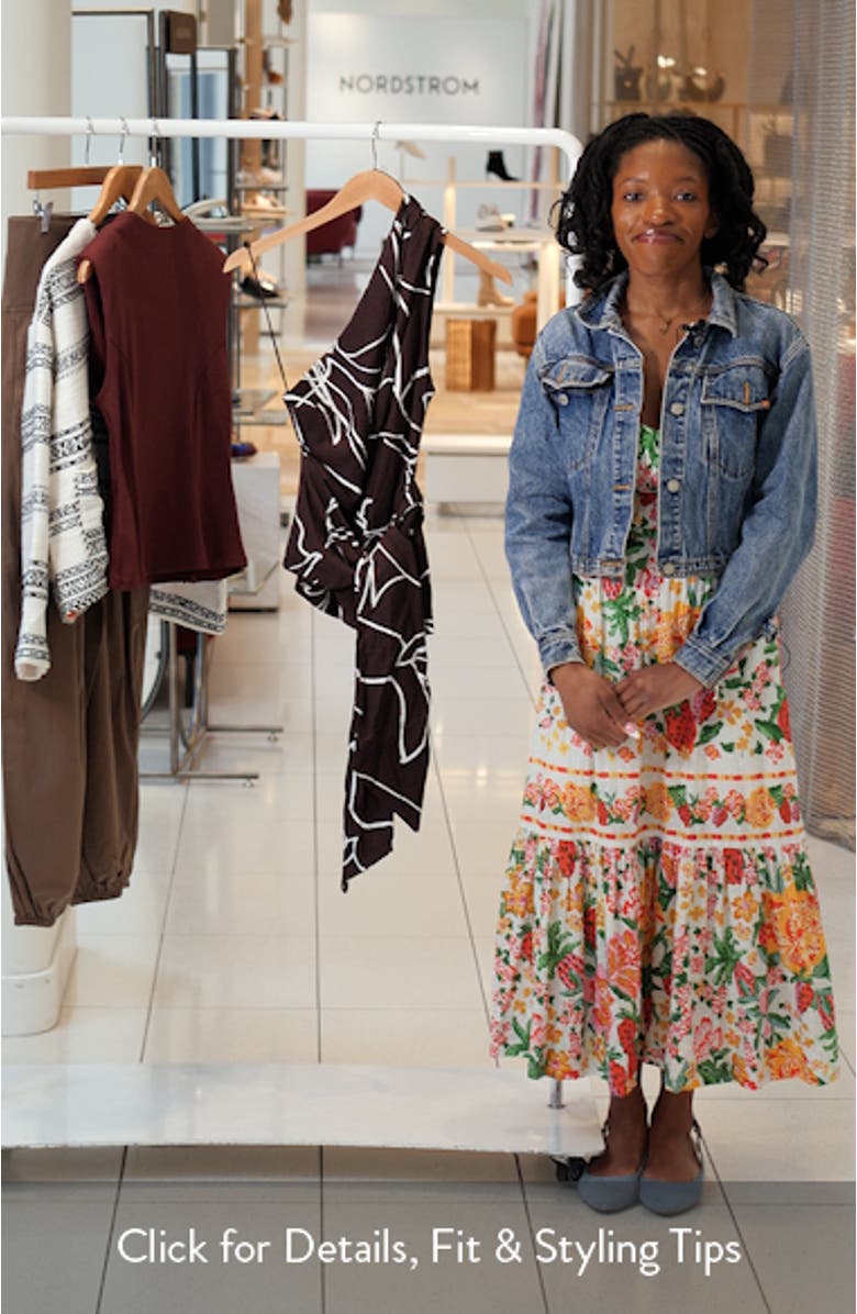 Print One-Shoulder Tie Waist Top, sales video thumbnail