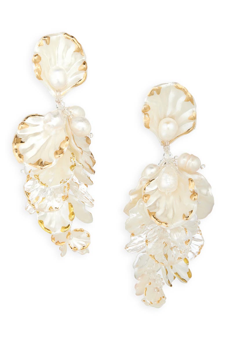 Mixed Petals Drop Earrings, Main, color, IVORY