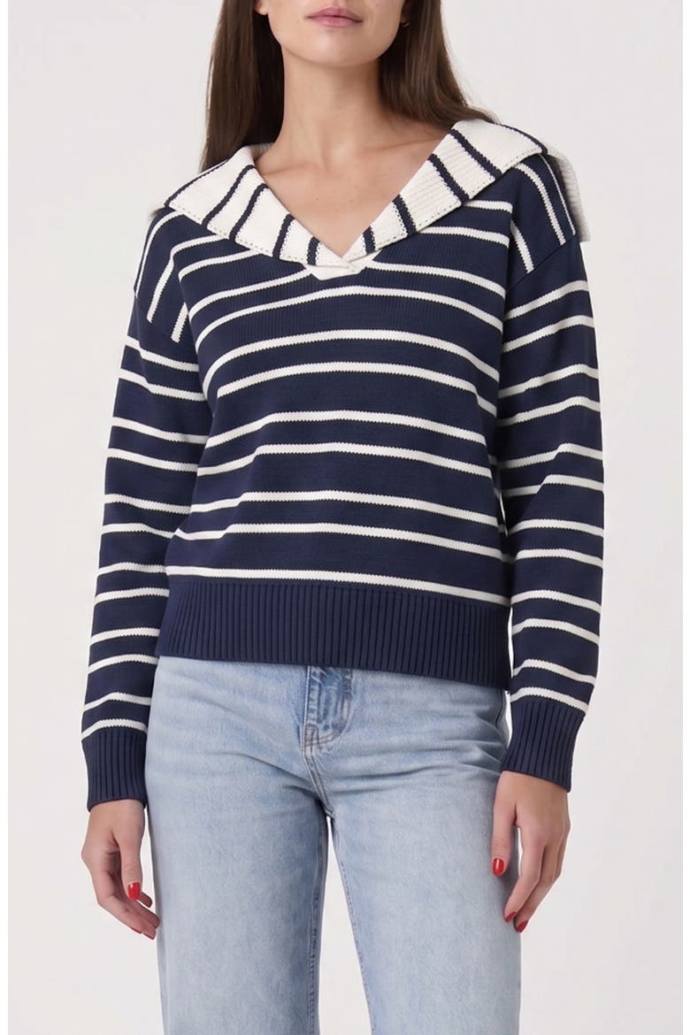 Striped V-Neck Sailor Sweater, Main, color, NAVY/ WHITE STRIPE