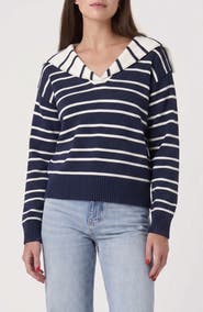 French Connection Striped V-Neck Sailor Sweater