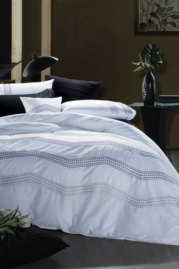 Melange Home King Vail Embroidered Duvet 3-piece Set In Blue