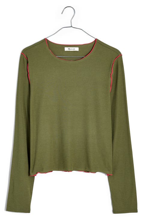 Contrast Stitch Crewneck Crop T-Shirt