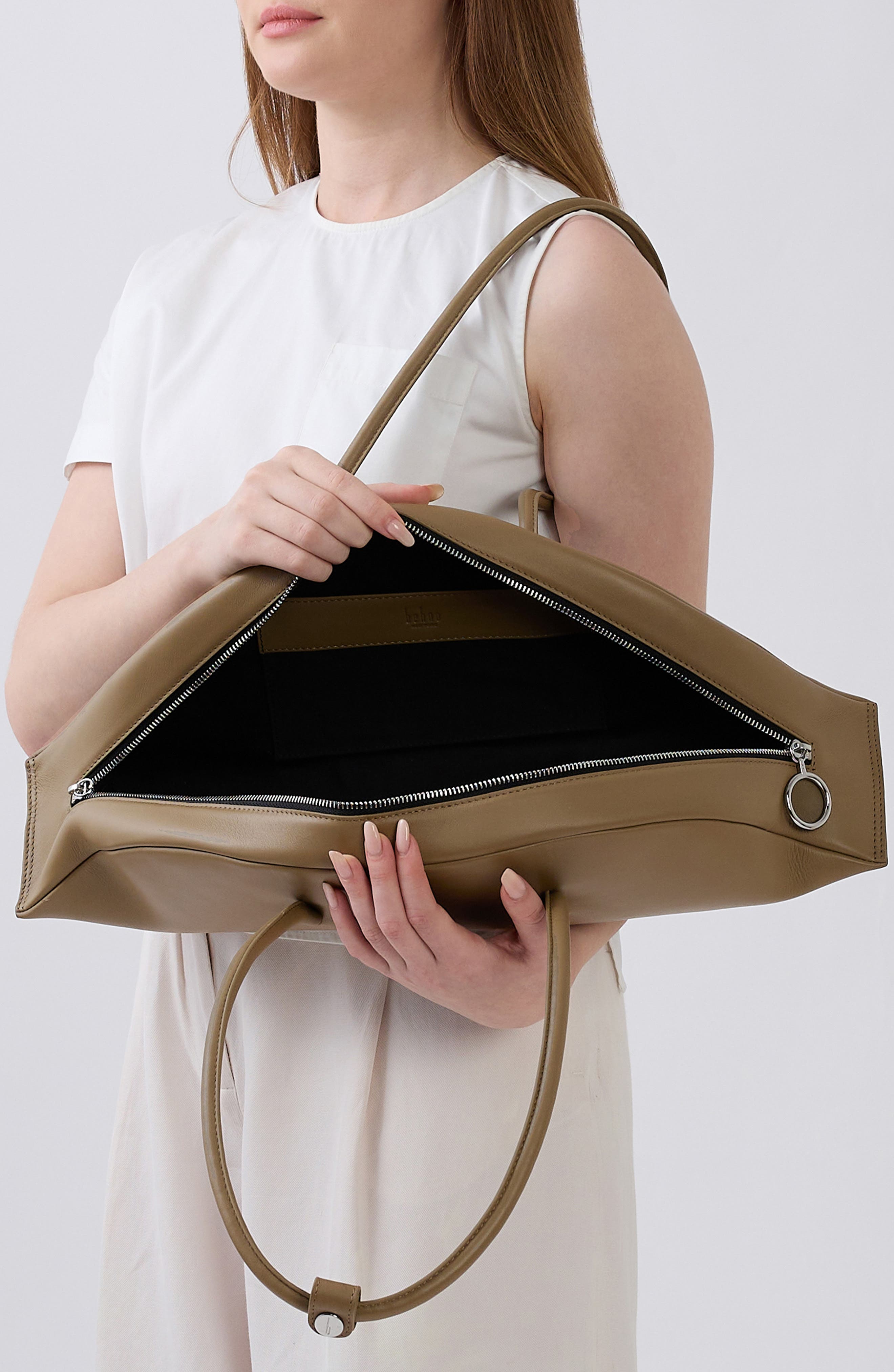 behno Laverne Leather Bowler Bag, Alternate, color, Palm