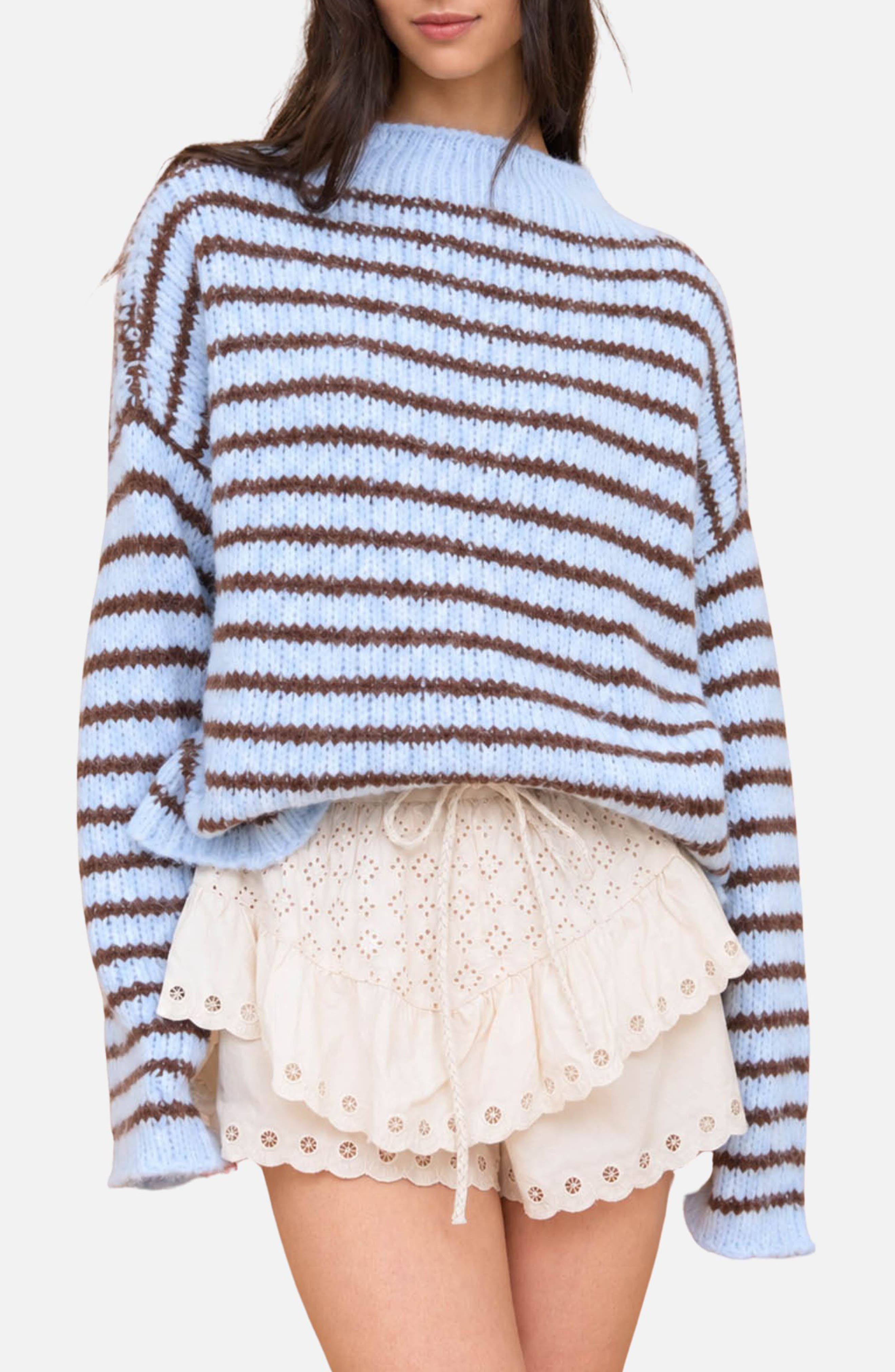 Stripe Mock Neck Sweater