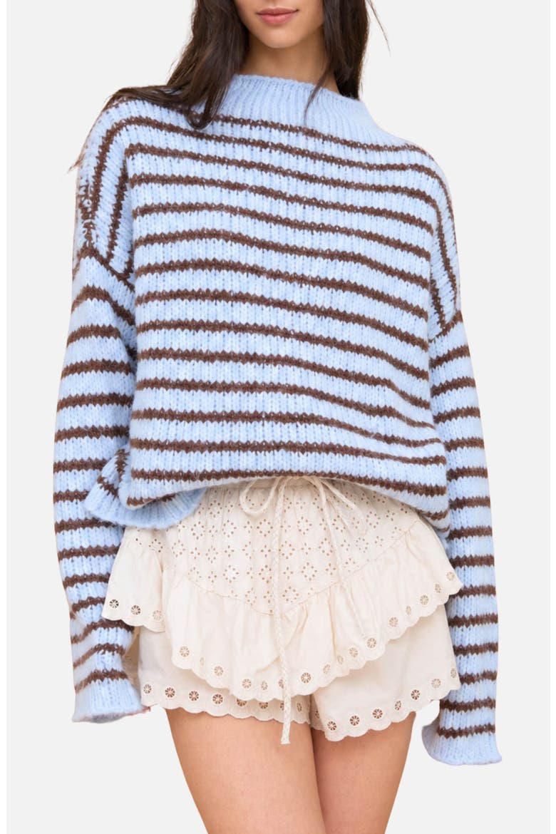 Stripe Mock Neck Sweater, Main, color, LIGHT BLUE