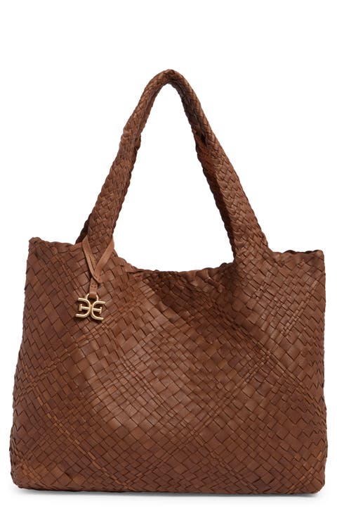 Large Priya Woven Leather Tote