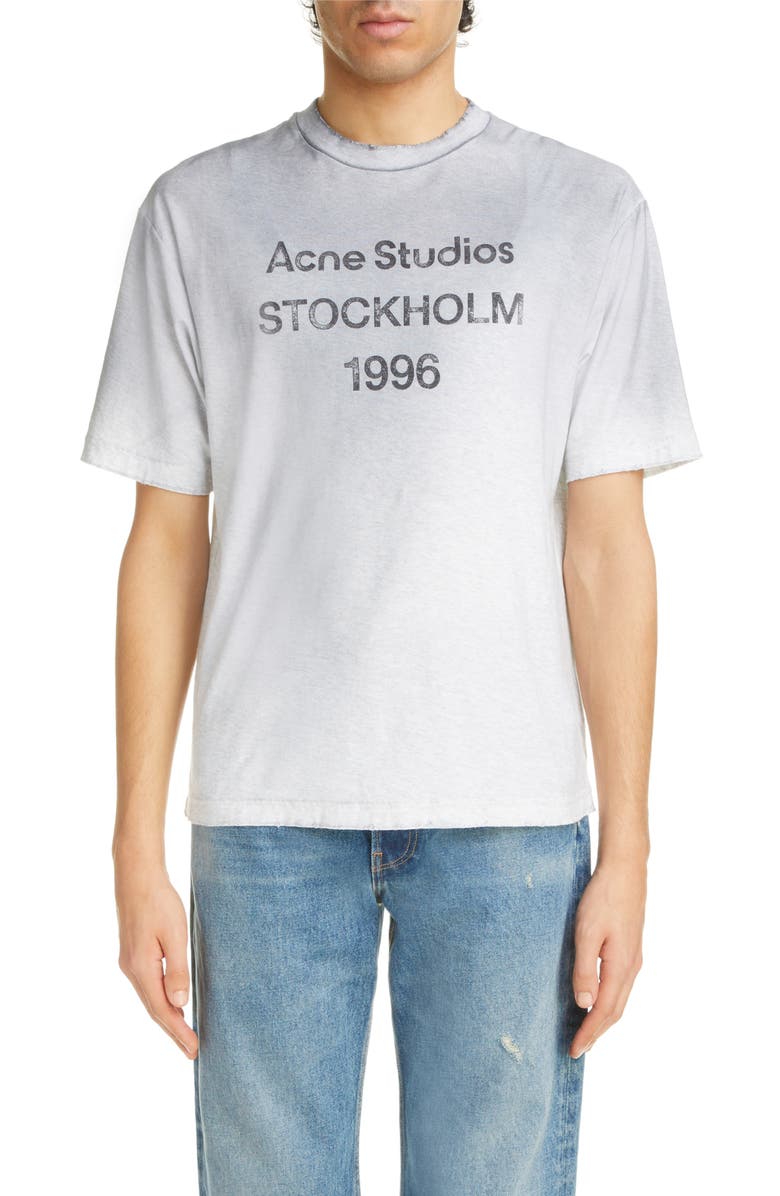 Acne Studios Address Distressed Organic Cotton Graphic T-Shirt, Main, color, 