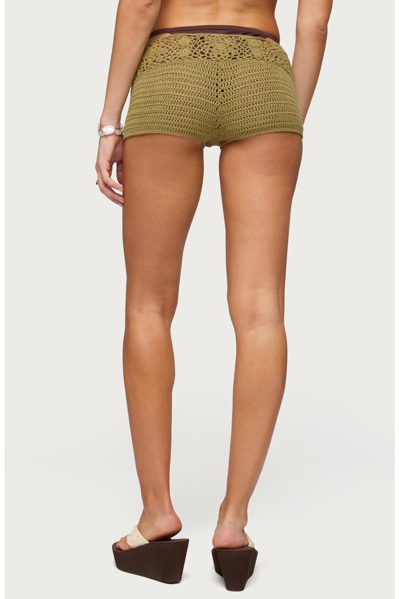 Ainara Crochet Cover-Up Micro Shorts, Alternate, color, GREEN