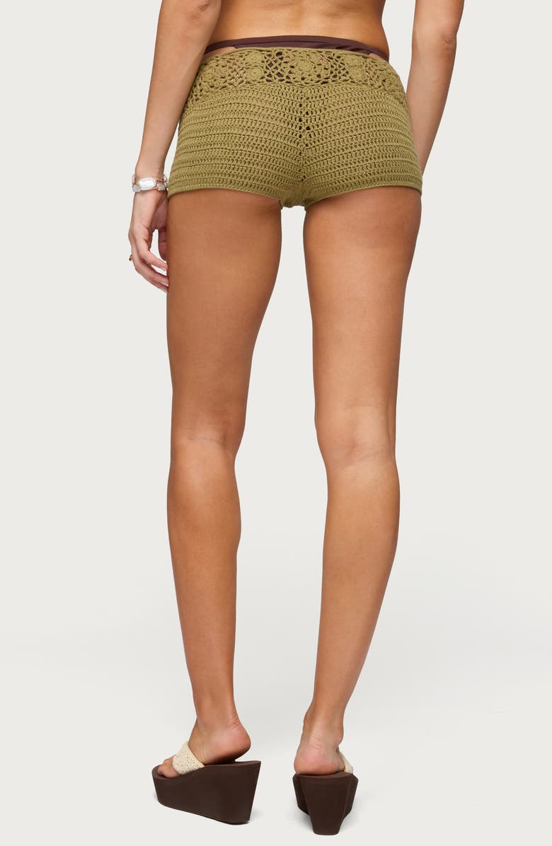 EDIKTED Ainara Crochet Cover-Up Micro Shorts, Alternate, color, Green