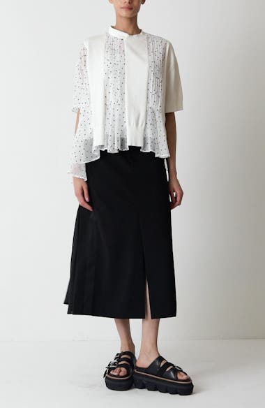 Sacai Pleated Polka Dot Mixed Media Top | Nordstrom
