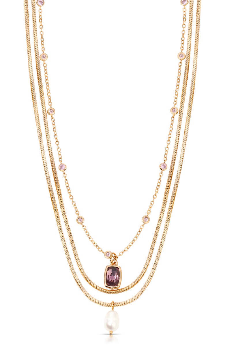 Ettika Layered Charm Necklace, Main, color, Purple