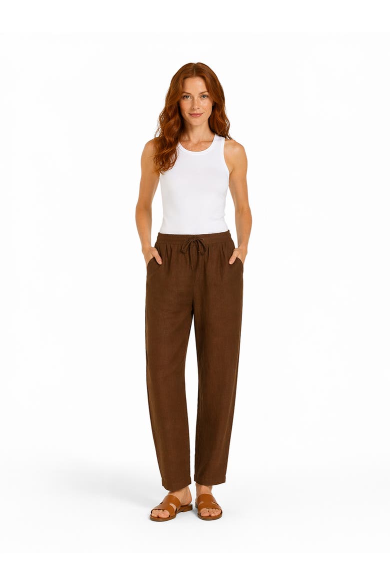 Tapered Linen Blend Trousers, Alternate, color, Light Chocolate