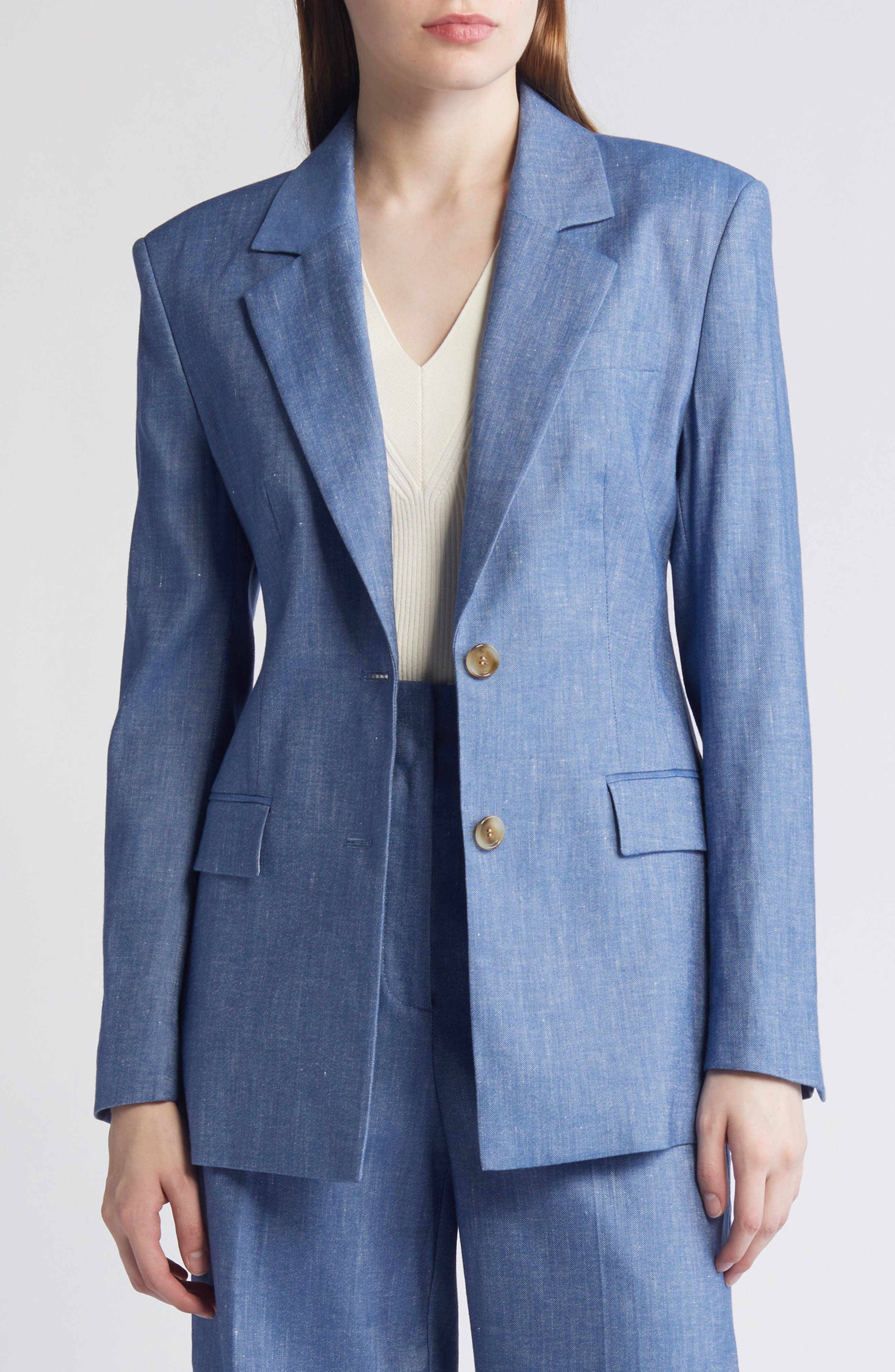 BOSS Jerela Linen Blend Chambray Blazer