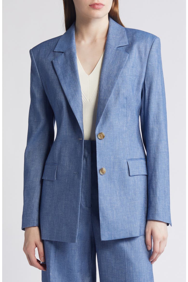 Jerela Linen Blend Chambray Blazer, Main, color, LT PAST/BU
