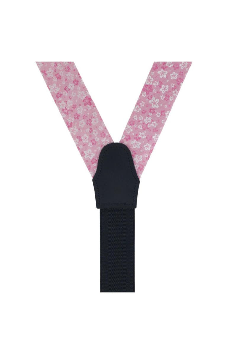 Trafalgar Hanami Cherry Blossom Burst Linen Blend Novelty Button End Suspenders, Alternate, color, Pink