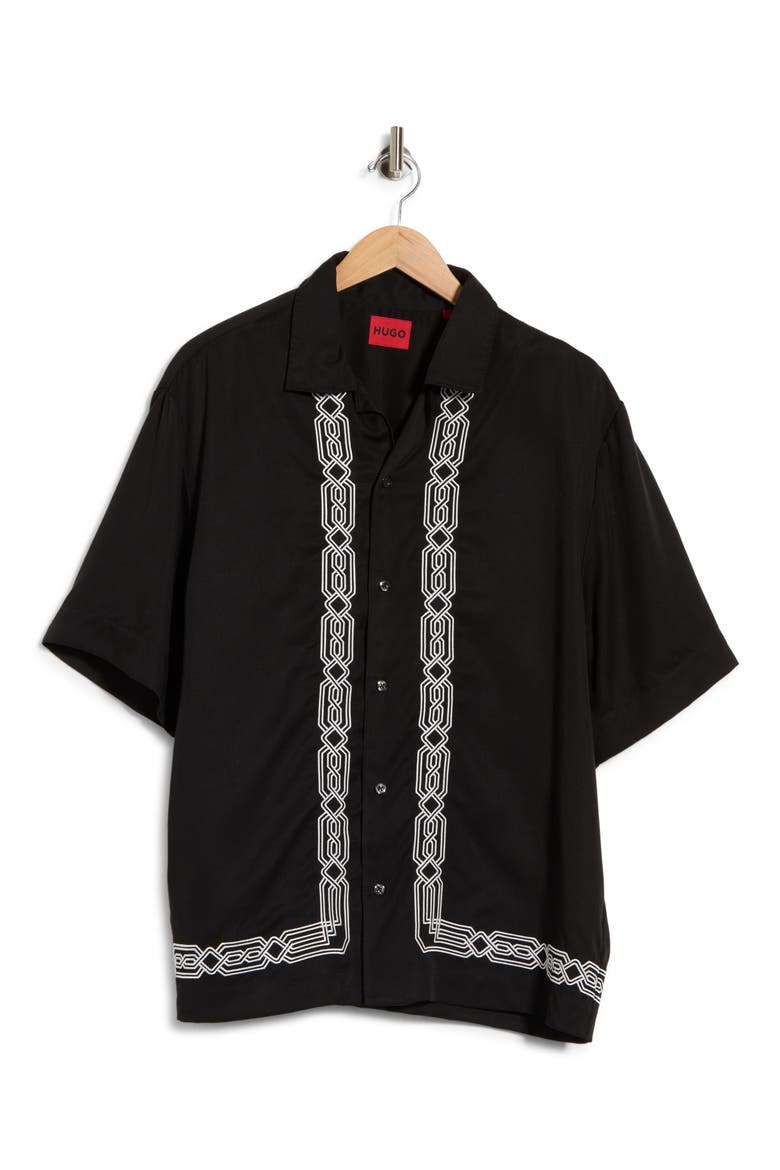 Espino Embroidered Short Sleeve Button-Up Shirt, Main, color, BLACK