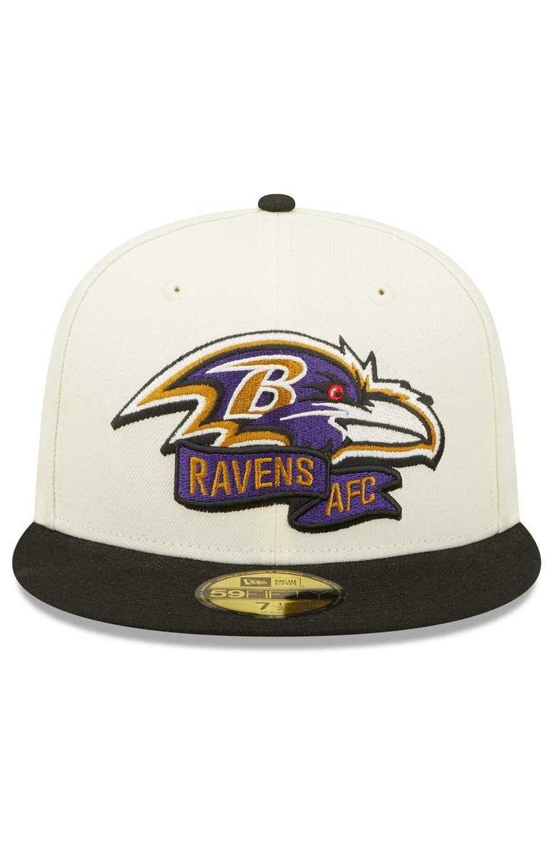 New Era Men's New Era Cream/Black Baltimore Ravens 2022 Sideline 59FIFTY Fitted Hat, Alternate, color,