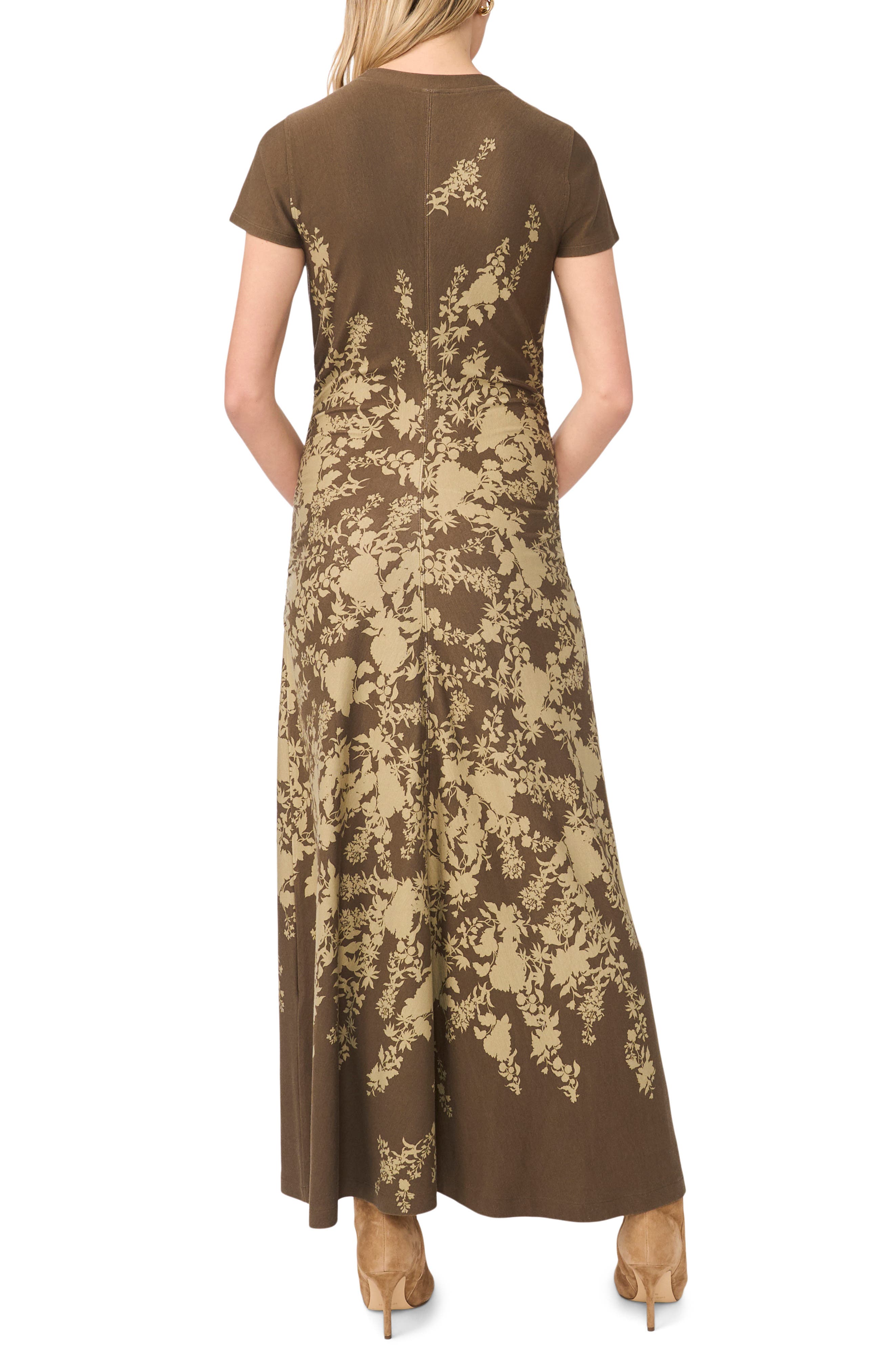 Vince Camuto Print Cap Sleeve Ruched Jersey Maxi Dress (Women ...