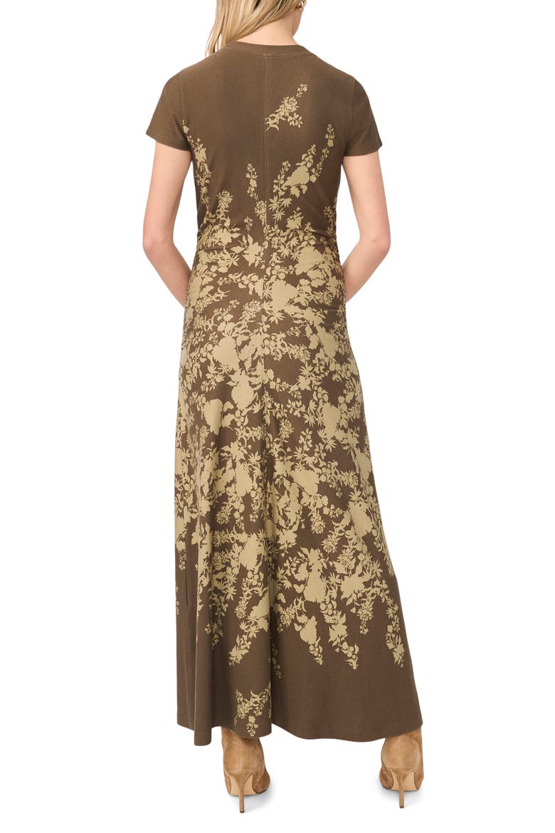 Print Cap Sleeve Ruched Jersey Maxi Dress, Alternate, color, DARK EARTH