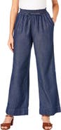 Roaman's Plus Size Pull On Wide Leg Chambray Pant
