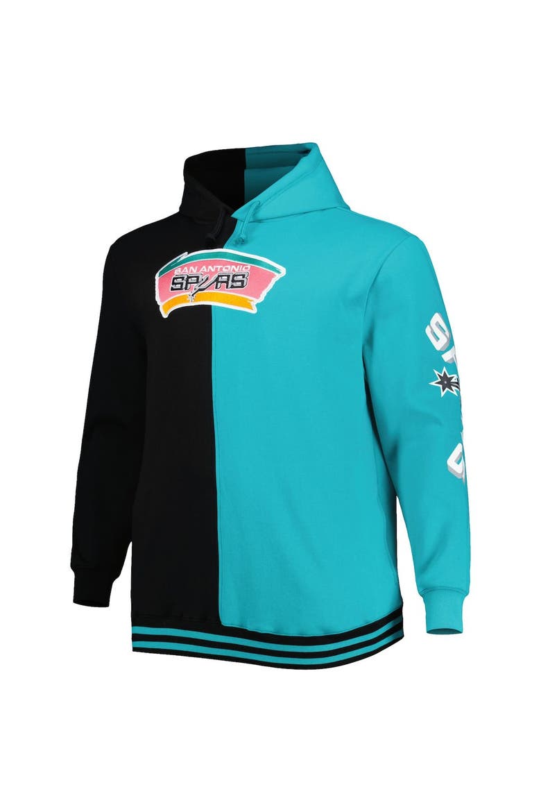 Men's Mitchell & Ness Black/Teal San Antonio Spurs Big & Tall Hardwood Classics Split Pullover Hoodie, Alternate, color, Black