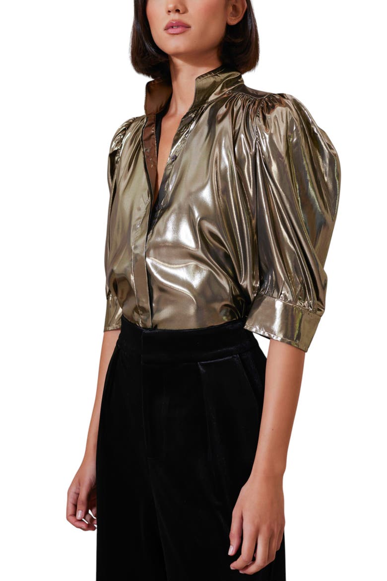 Cate Ruched Sleeve Top, Alternate, color, Liquid Metallic
