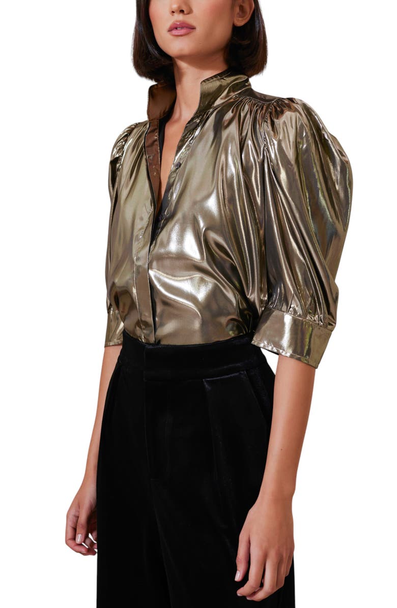 Bishop + Young Cate Ruched Sleeve Top, Alternate, color, Liquid Metallic