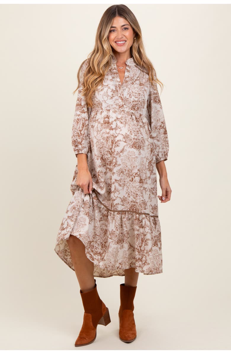 PinkBlush Printed Split Ruffle Collar Midi Dress, Main, color,