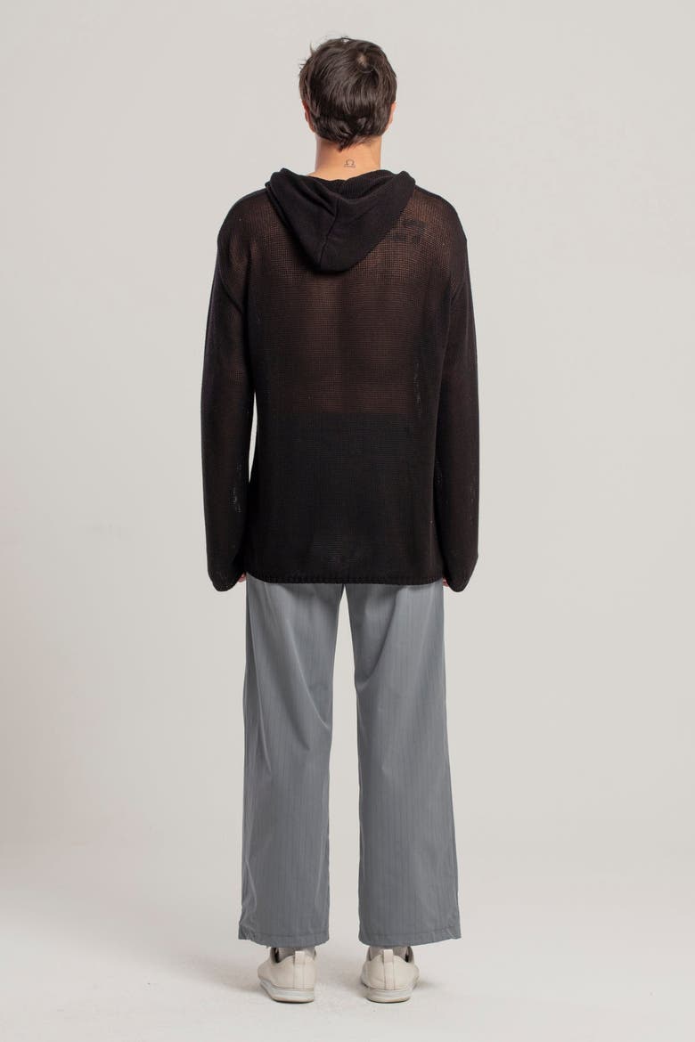 Cotton Blend Knitted Hoodie With Woven Patch, Alternate, color, BLACK