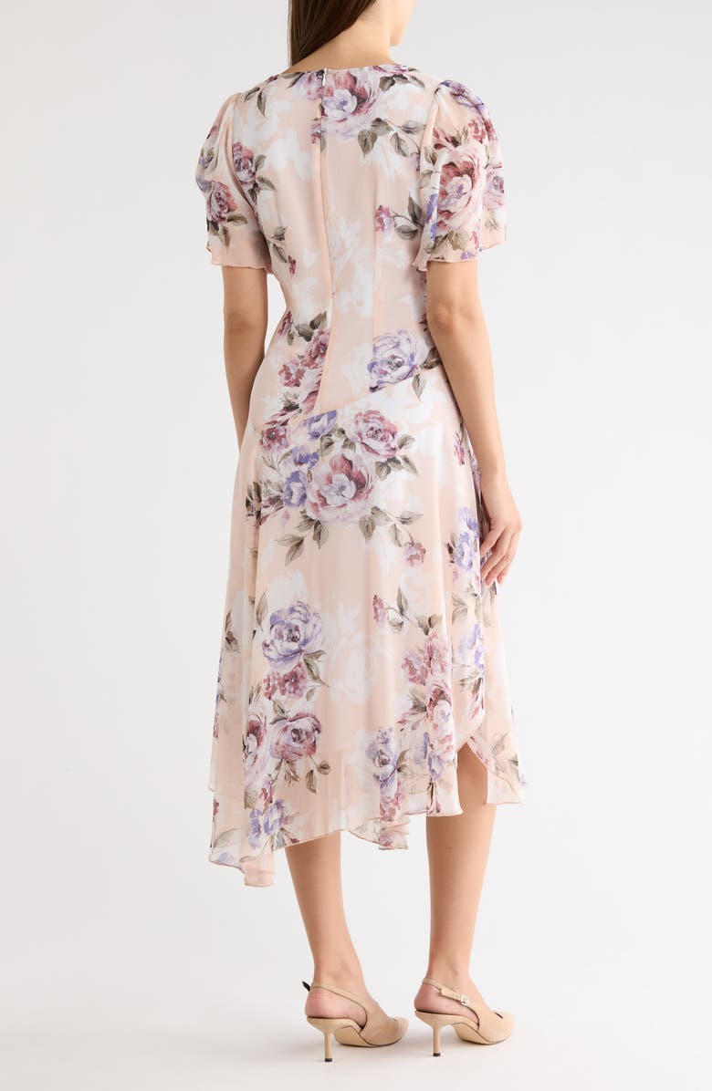 Connected Apparel Yoryu Flutter Sleeve Asymmetric Midi Dress, Alternate, color, Blush