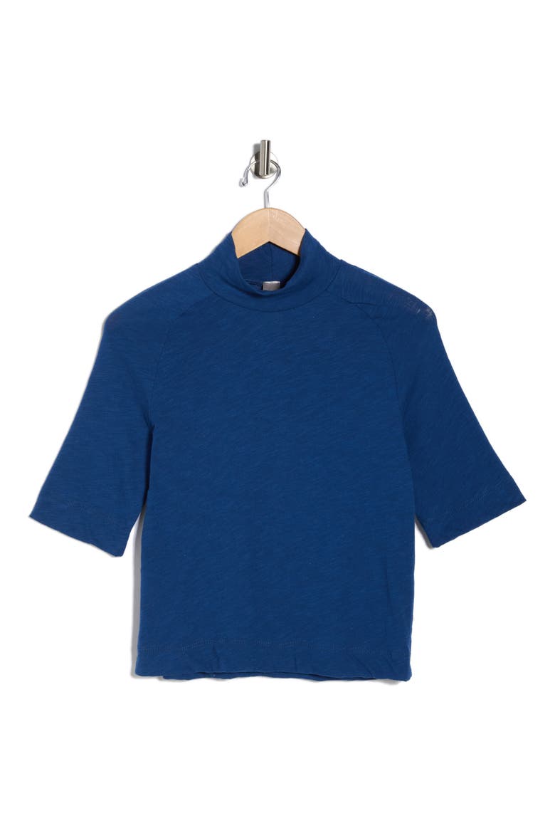 Mock Neck Short Sleeve Sweater, Alternate, color, LYONS BLUE
