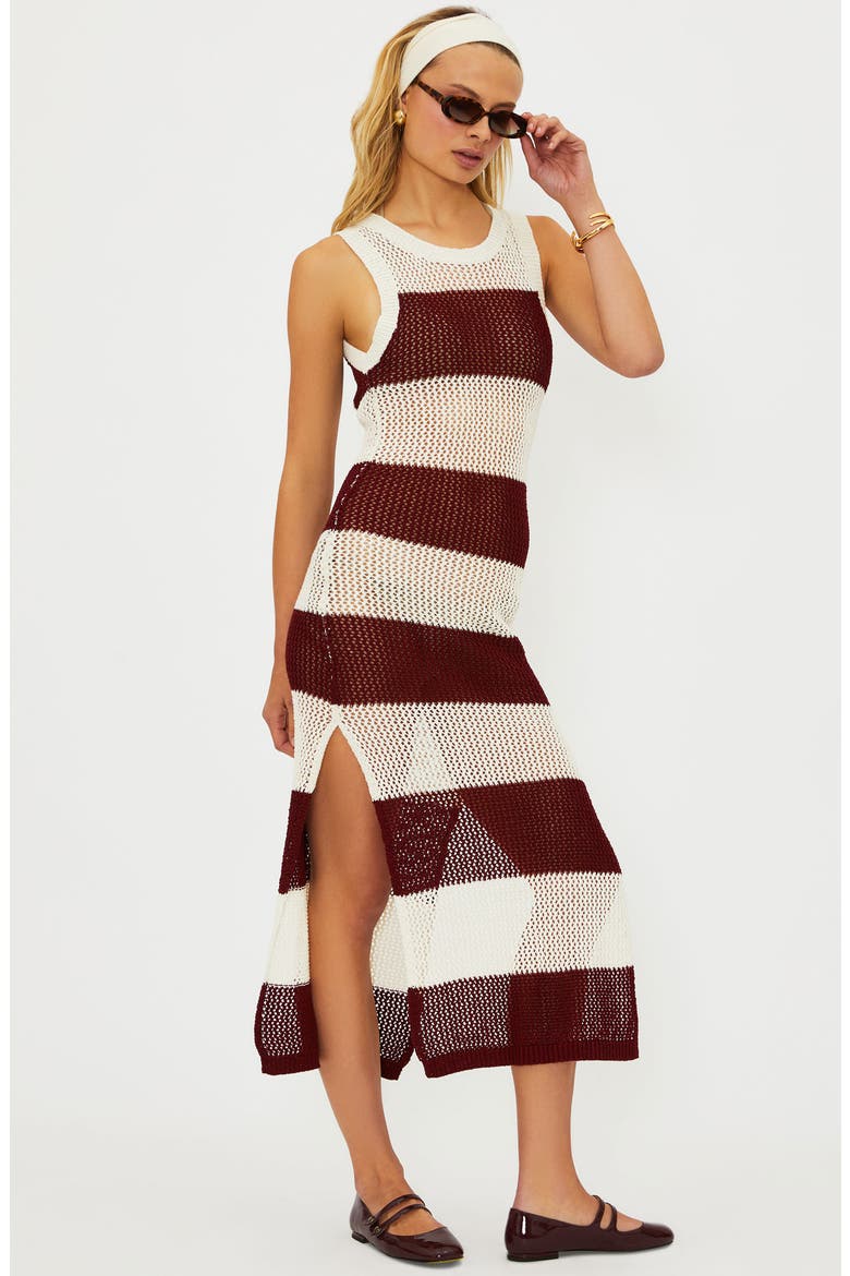 Holly Stripe Sheer Open Knit Cover-Up Dress, Alternate, color, MERLOT STRIPE