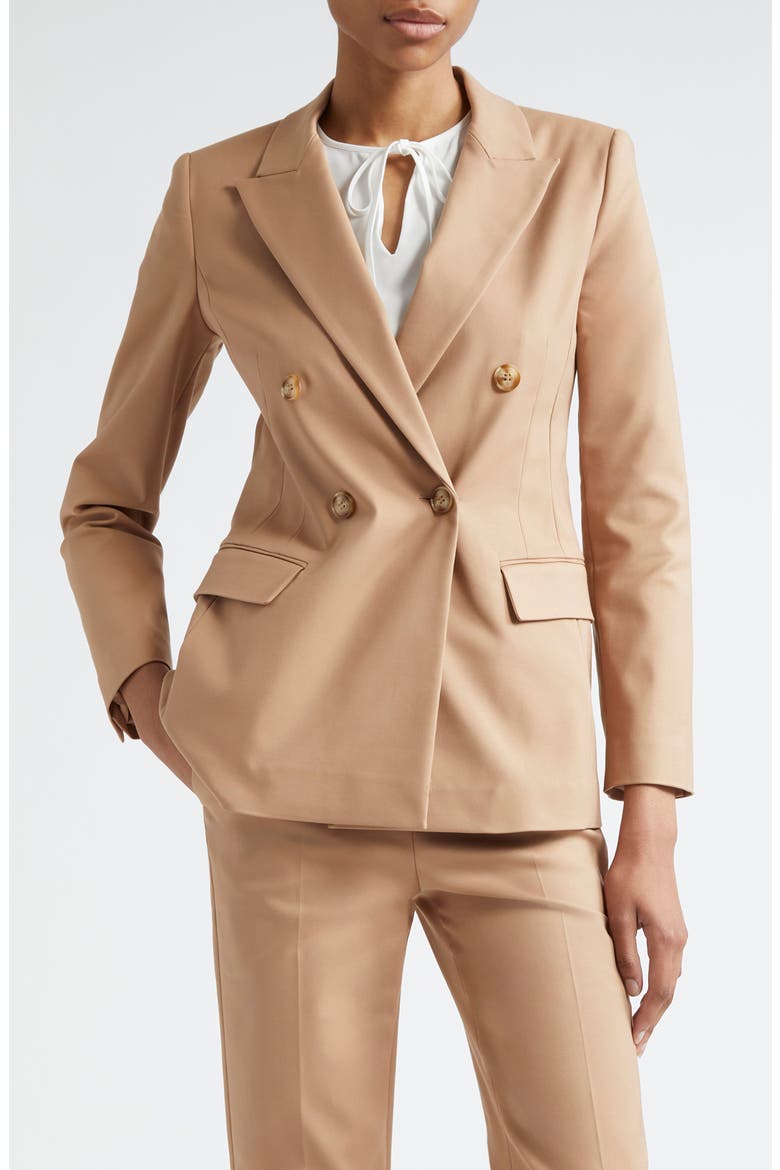 Double Breasted Cotton Blend Blazer, Main, color, SOLID MEDIUM BROWN