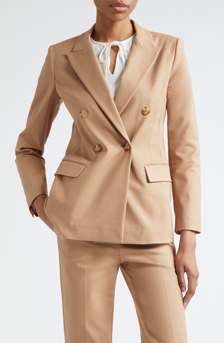 Emporio Armani Double Breasted Cotton Blend Blazer, Main, color, Solid Medium Brown