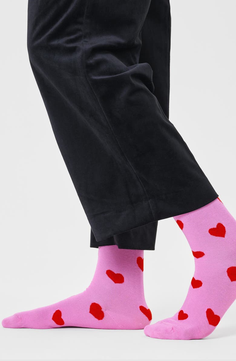 Happy Socks Heart Cotton Blend Crew Socks, Alternate, color, Pink