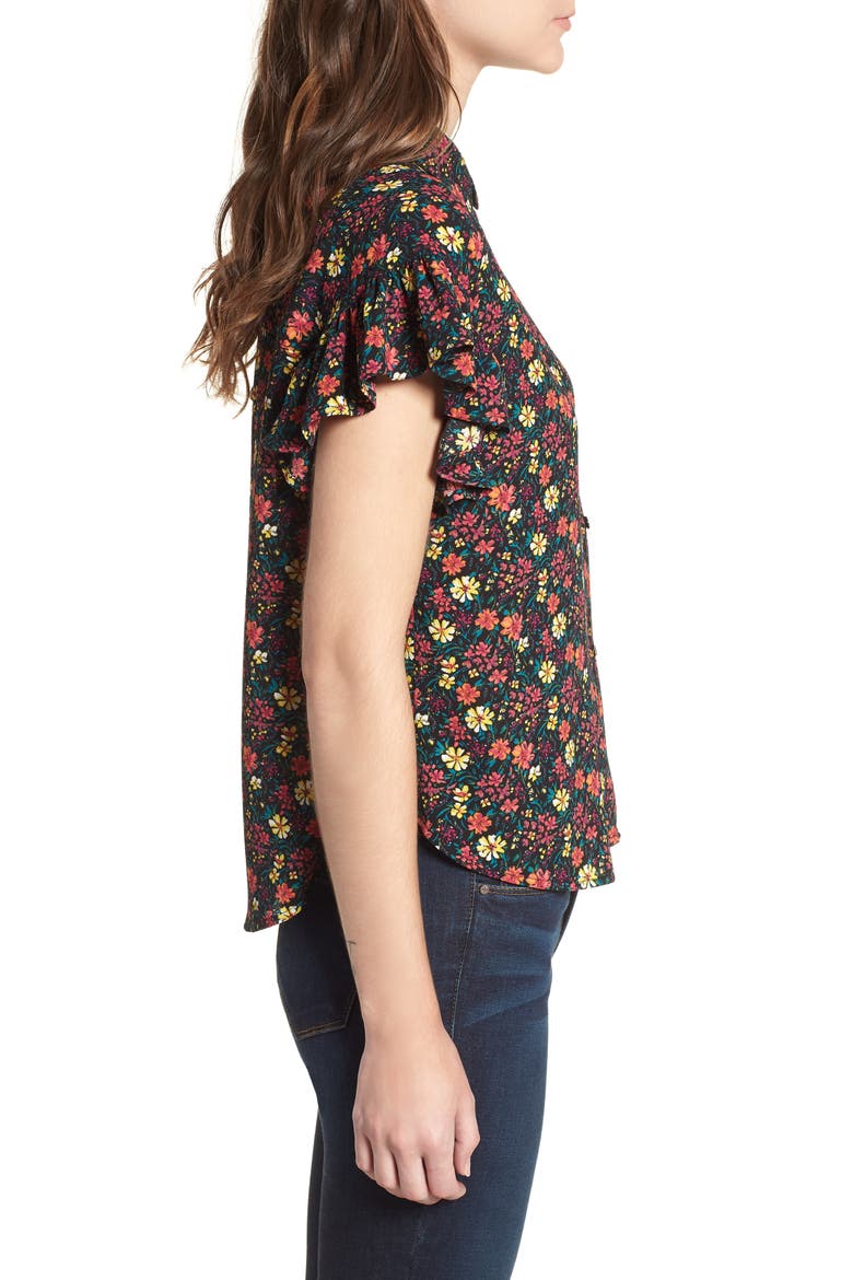 Ruffle Sleeve Print Shirt, Alternate, color, BLACK MIX N MATCH A