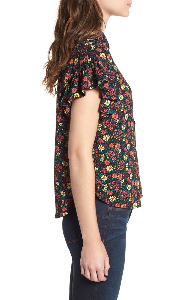 BP. Ruffle Sleeve Print Shirt, Alternate, color,