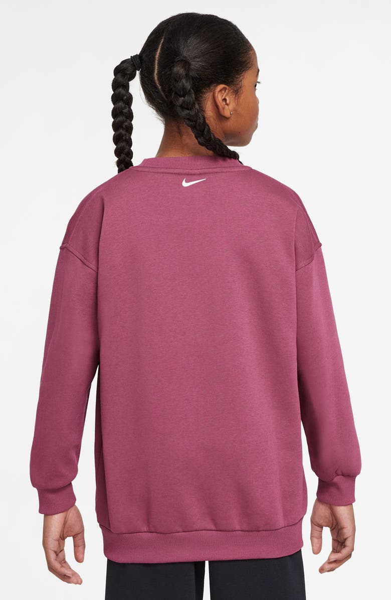 Nike Kids' Club Oversize Crewneck Pullover, Alternate, color, Sweet Beet/ White