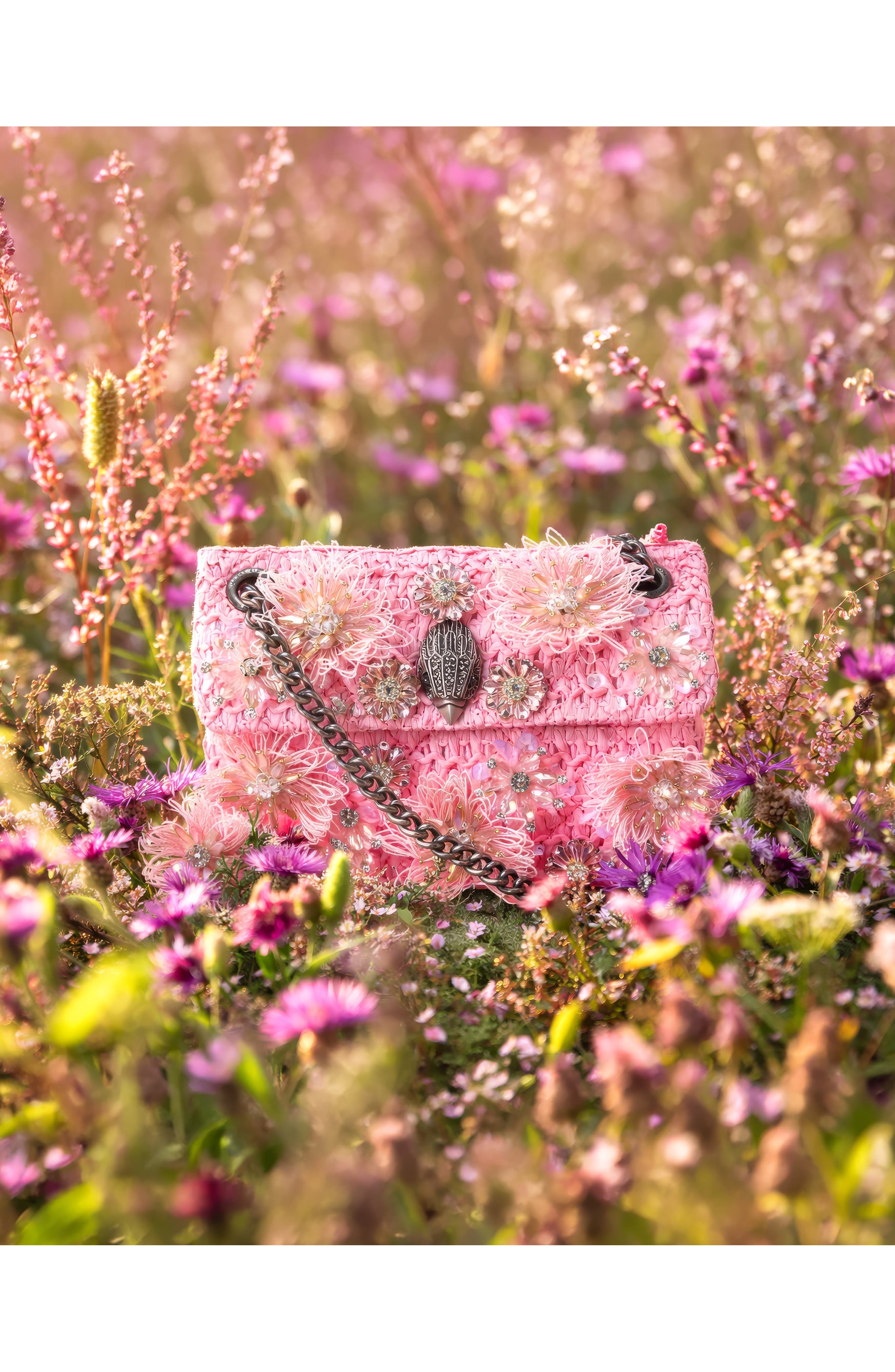 Kurt Geiger London Mini Kensington Raffia Convertible Shoulder Bag, Alternate, color, Pink