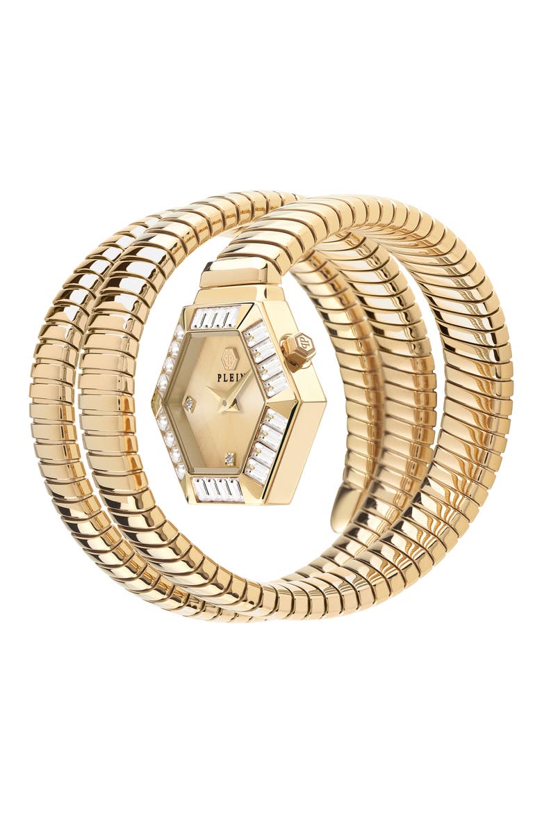 $nake Hexagon Crystal Bracelet Watch, 28mm, Alternate, color, IP YELLOW GOLD