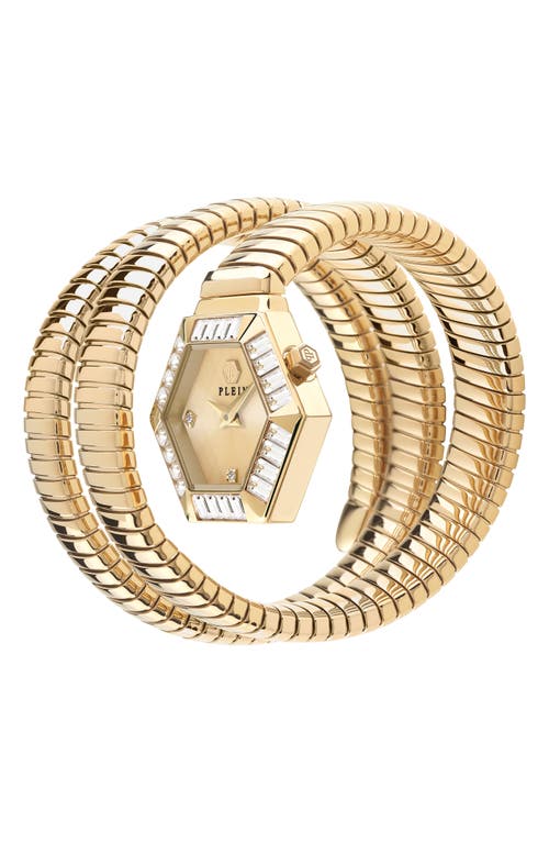 Philipp Plein Women's Snake Hexagon Gold Ion Plated Wrap Bracelet Watch 28mm In Ip Yellow Gold