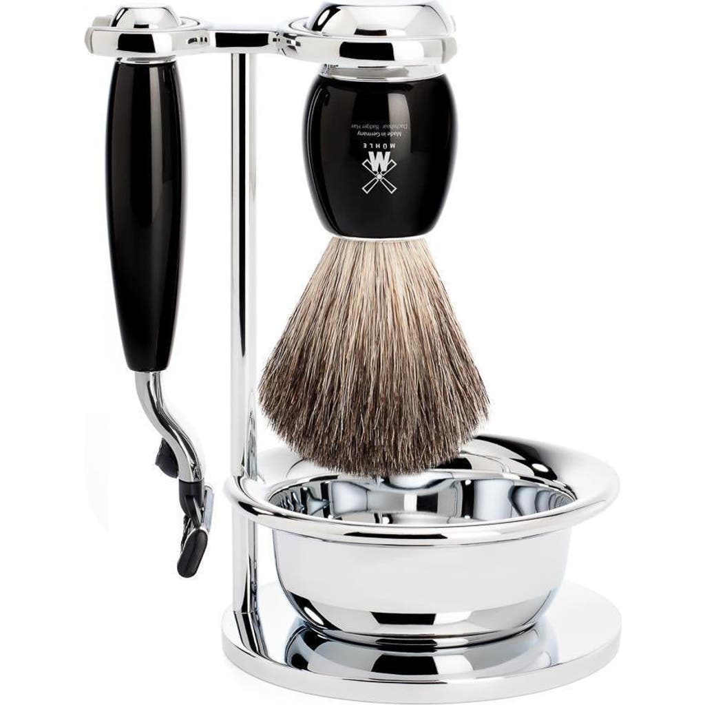 Mühle Vivo Black Resin 4-piece Pure Badger & Mach-3 Shaving Set In Black