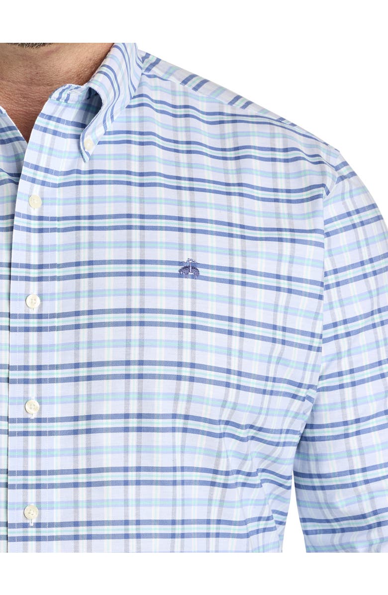 B+T Essentials Fit by Dxl Big & Tall Non-Iron Plaid Oxford Sport Shirt, Alternate, color, Hydrangea Navy