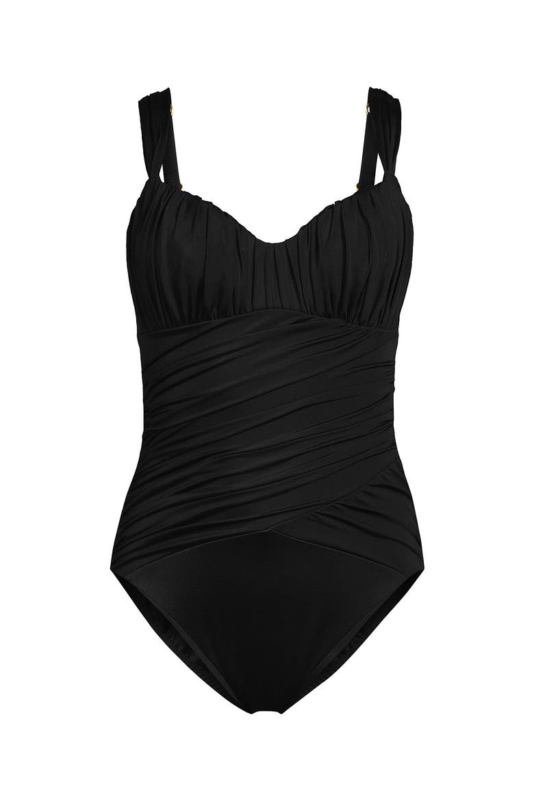 Smoothing Sweetheart Shirred One Piece, Alternate, color, Black